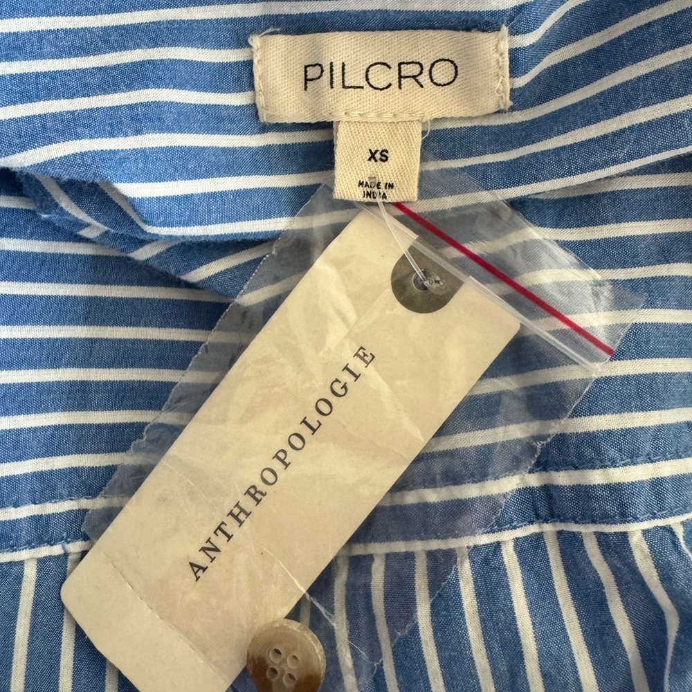 Anthropologie Pilcro Short Sleeve Midi Shirt Dress Blue White Stripe Size XS New - Picture 8 of 11